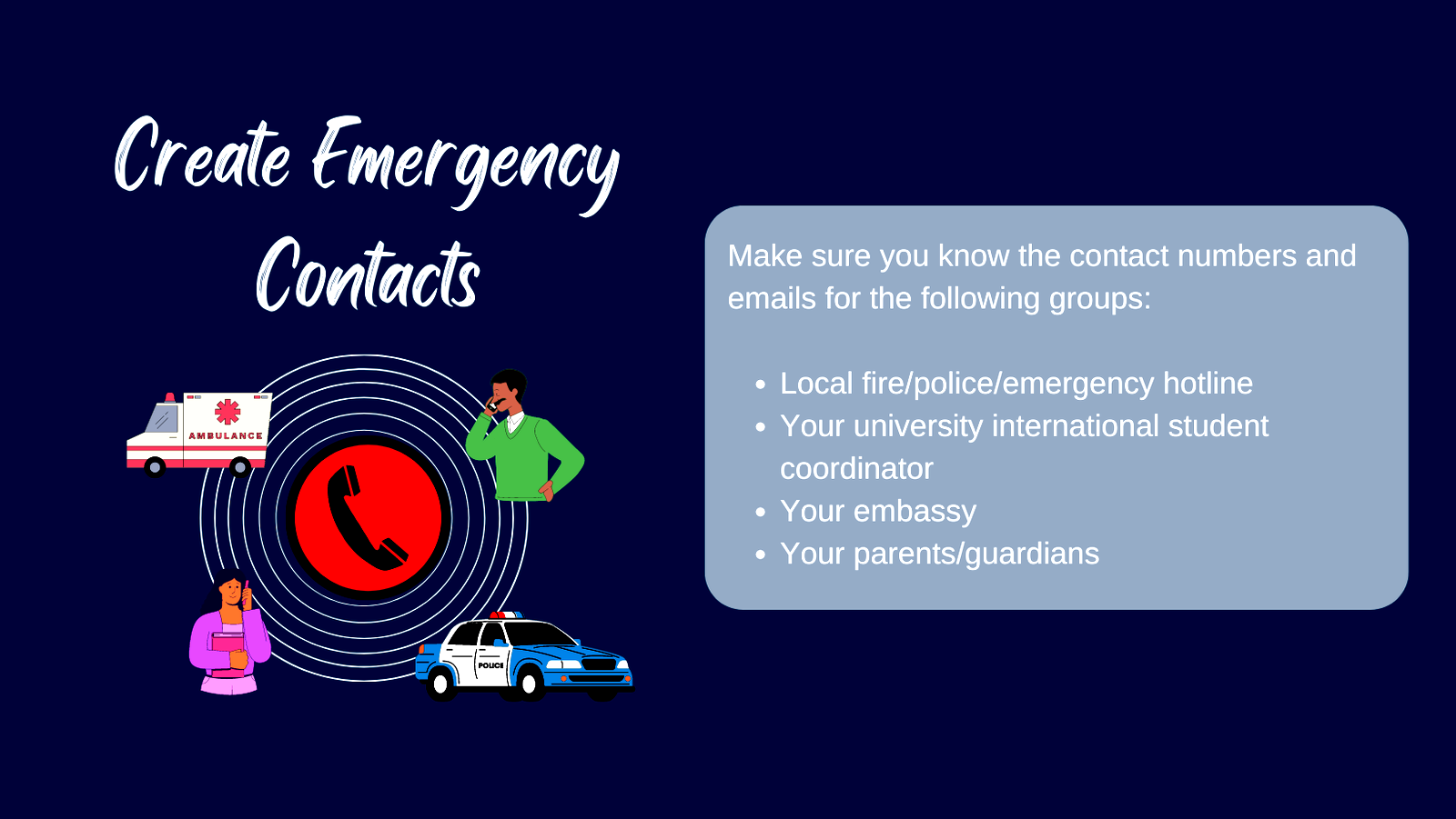 stay safe while studying abroad create emergency contacts