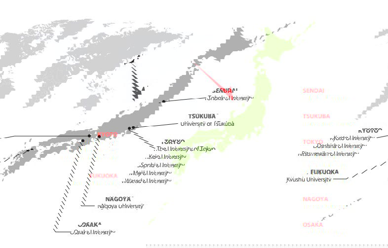 Map of some universities in Japan