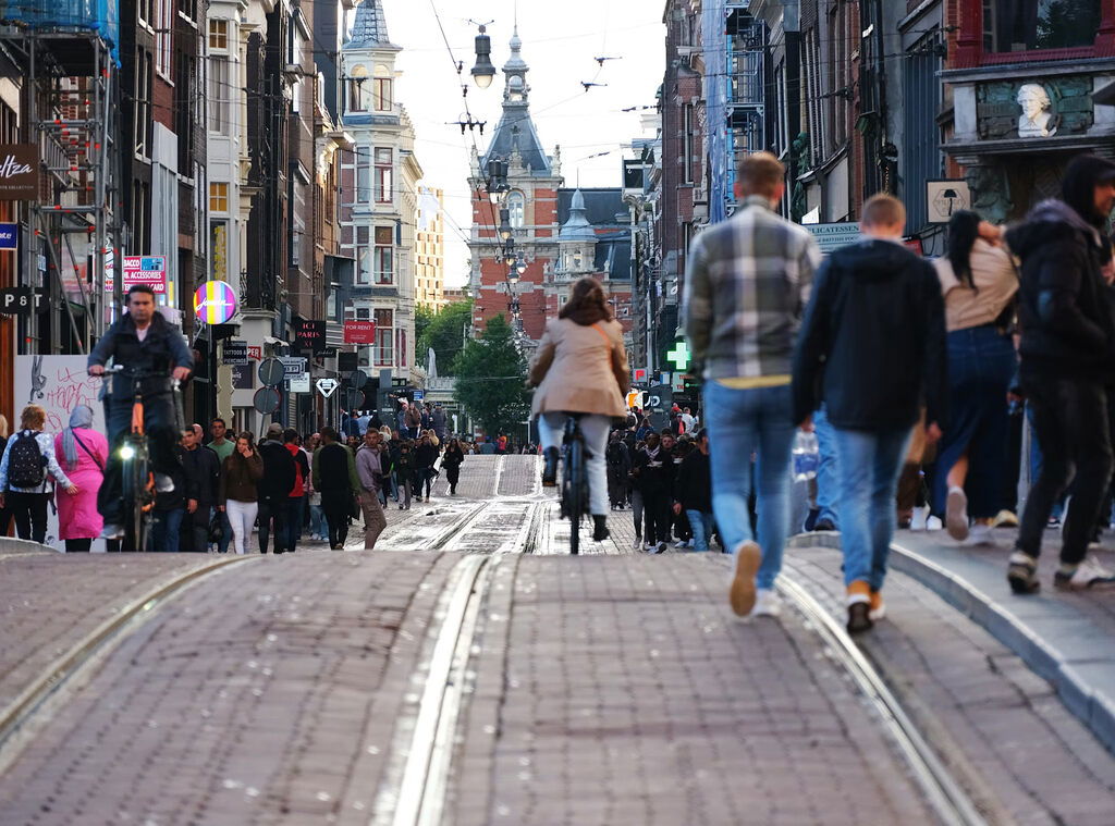 A lively street in Amsterdam, Netherlands