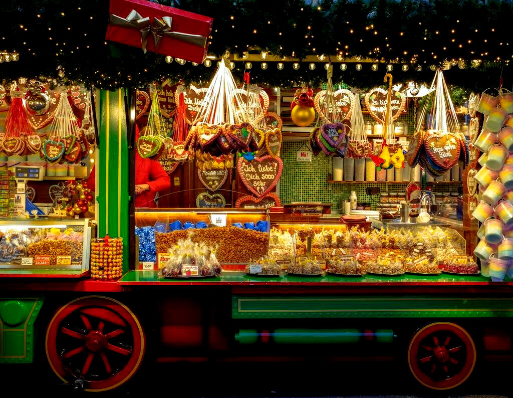 Vibrant Christmas Market Stall in Berlin, Germany