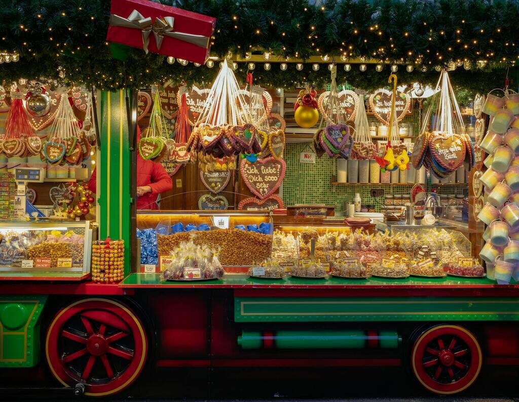Vibrant Christmas Market Stall in Berlin, Germany